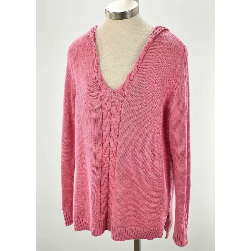 TOMMY BAHAMA Womens Tuberose Pink COASTAL CABLE Hoodie Cotton Sweater LARGE NWT
